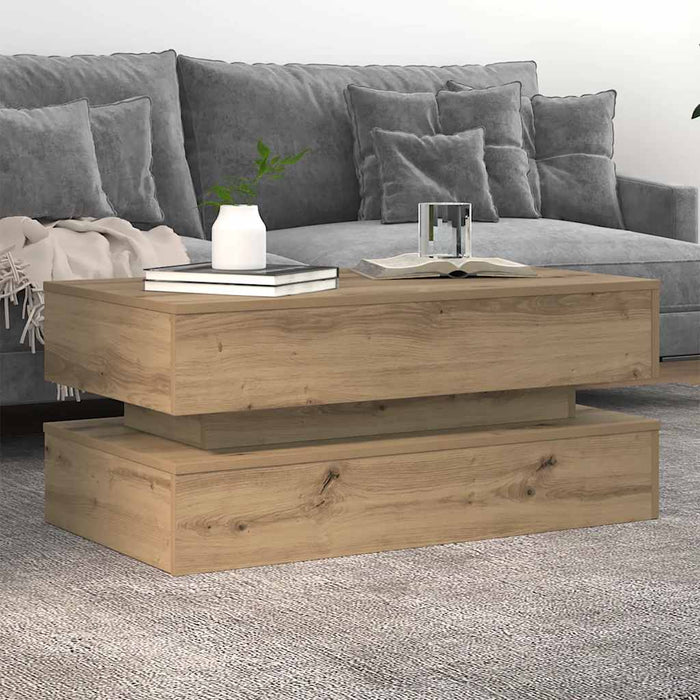 Tavolino da Salotto con Luci LED Rovere Artigianale 90x50x40 cm 857719