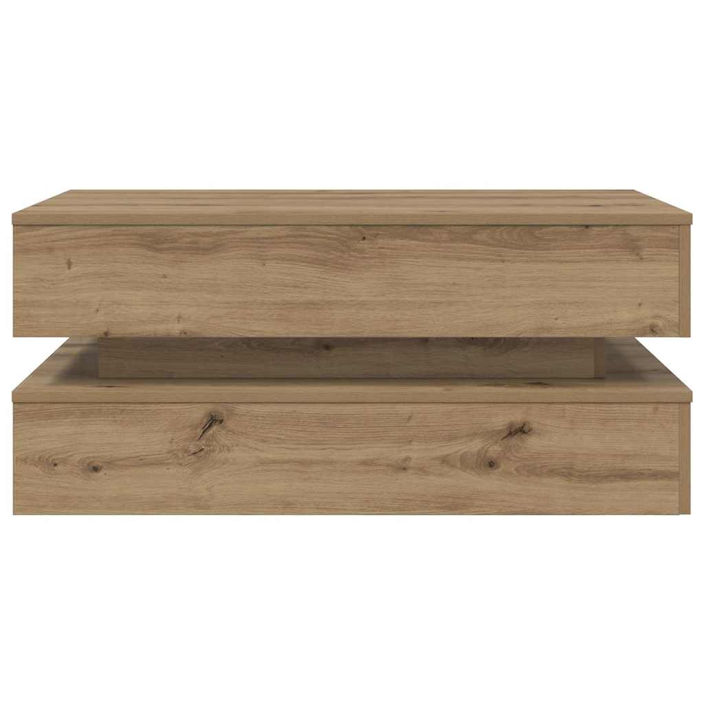 Tavolino da Salotto con Luci LED-Tavolino da soggiorno Rovere Artigianale 90x50x40 cm 703560