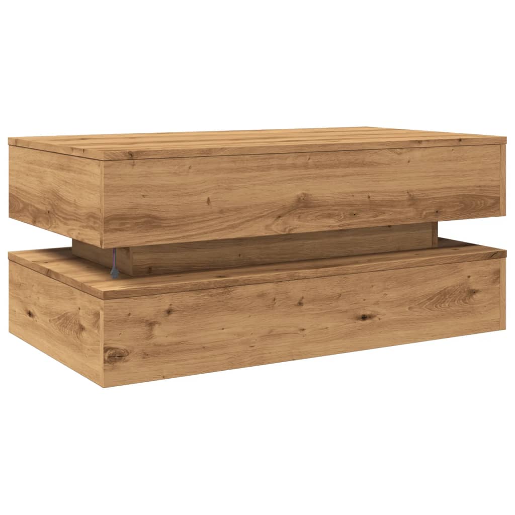 Tavolino da Salotto con Luci LED Rovere Artigianale 90x50x40 cm 857719