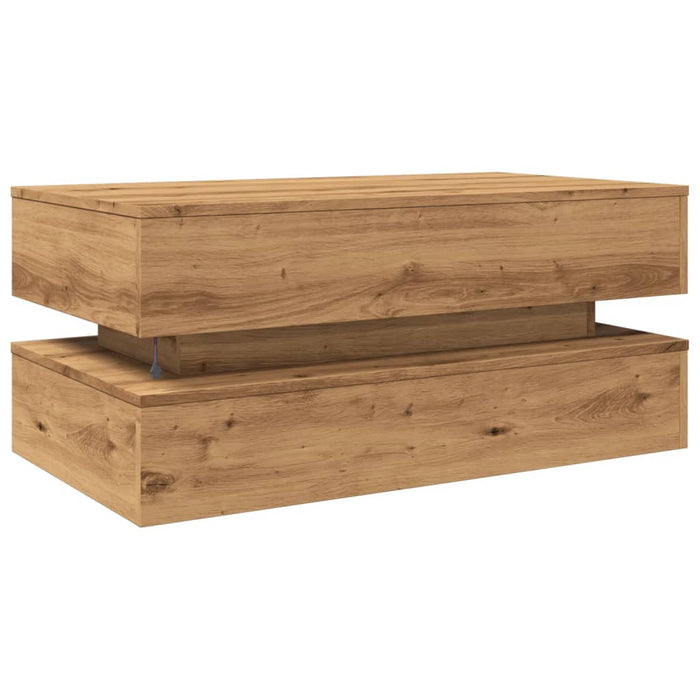 Tavolino da Salotto con Luci LED Rovere Artigianale 90x50x40 cm 857719