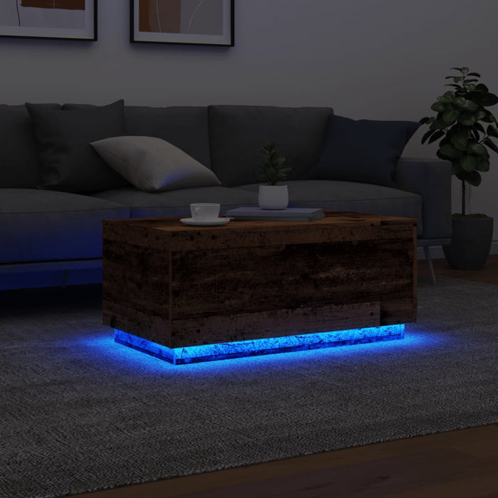 vidaXL Tavolino da Salotto con Luci LED Legno Antico 90x50x40 cm