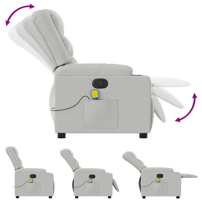 vidaXL Poltrona Massaggiante Reclinabile Grigio Nuvola in Tessuto