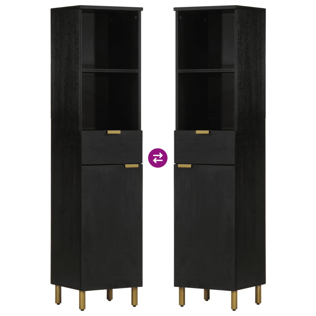 Mobile da Bagno Nero 38x33x160 cm in Legno Massello di Mango 4017670