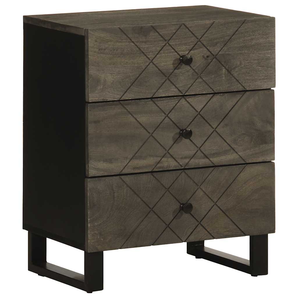 Comodino Nero 50x33x62 cm in Legno Massello di Mango