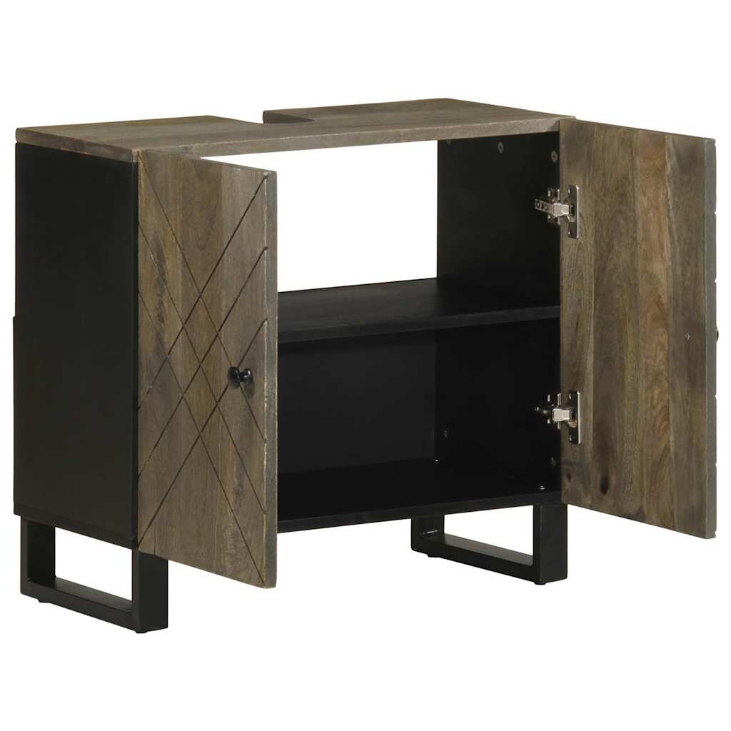 Mobile Lavabo-Armadietto da bagno Nero 62x33x58 cm Legno Massello di Mango
