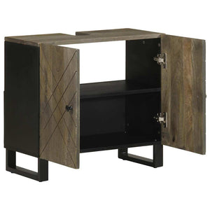 Mobile Lavabo-Armadietto da bagno Nero 62x33x58 cm Legno Massello di Mango