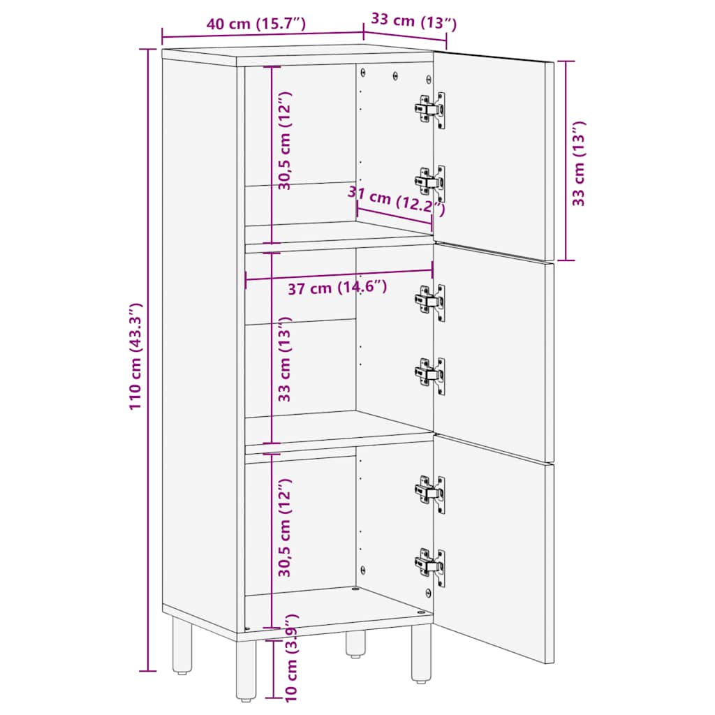 Credenza Marrone 40x33x110 cm in Legno Massello di Mango 4017749