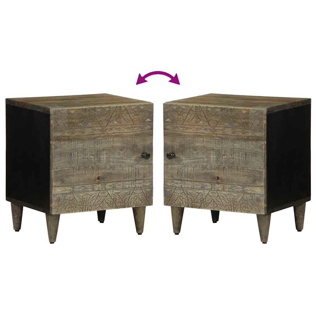 Comodino Grigio Chiaro 40x33x46 cm in Legno Massello di Mango