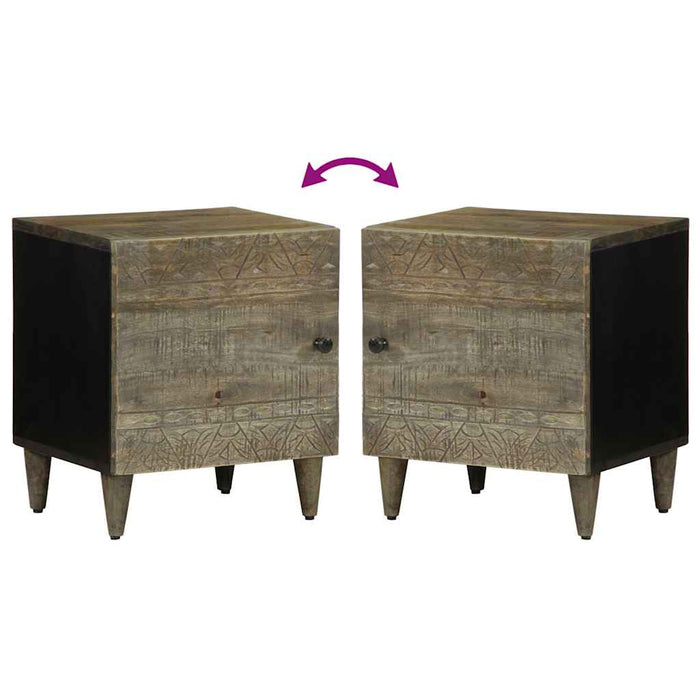 Comodino Grigio Chiaro 40x33x46 cm in Legno Massello di Mango