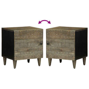 Comodino Grigio Chiaro 40x33x46 cm in Legno Massello di Mango 4017788