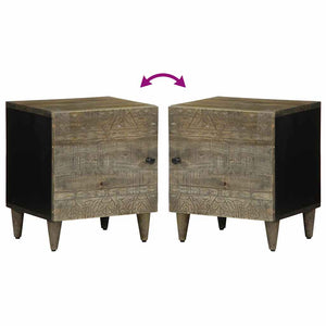 Comodini 2pz Grigio Chiaro 40x33x46 cm in Legno Massello Mango