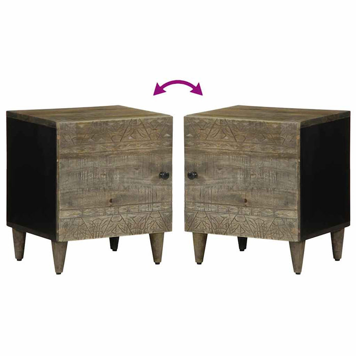 Comodini 2pz Grigio Chiaro 40x33x46 cm in Legno Massello Mango