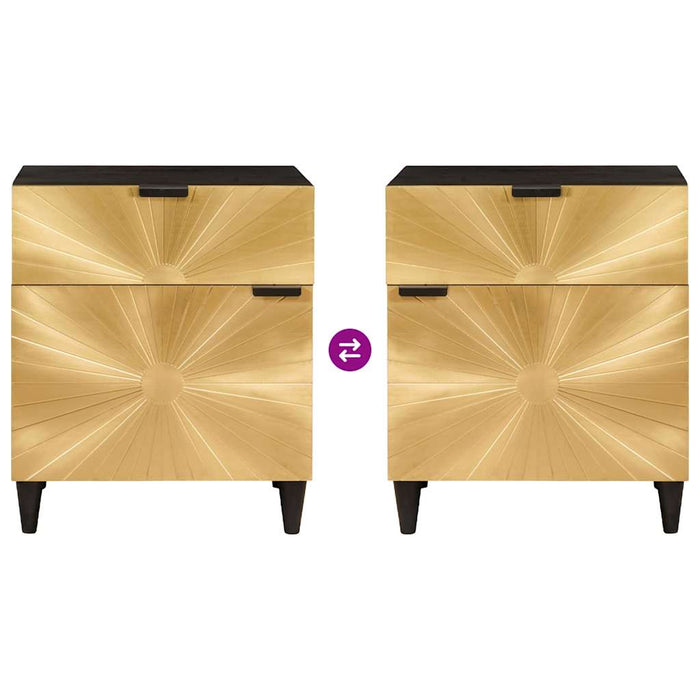 Comodino Nero e Oro 50 x 33 x 60 cm legno massello di mango 4017836