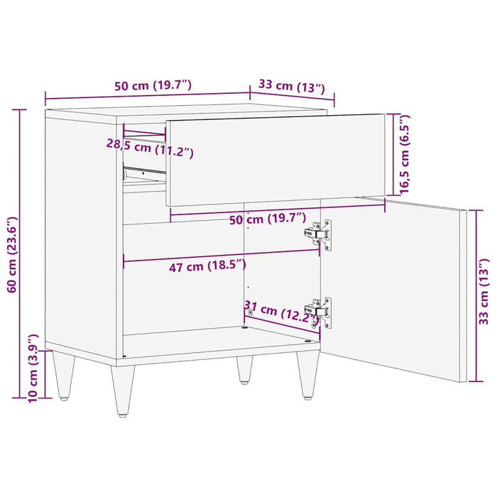 vidaXL Comodino Nero e Oro 50 x 33 x 60 cm legno massello di mango