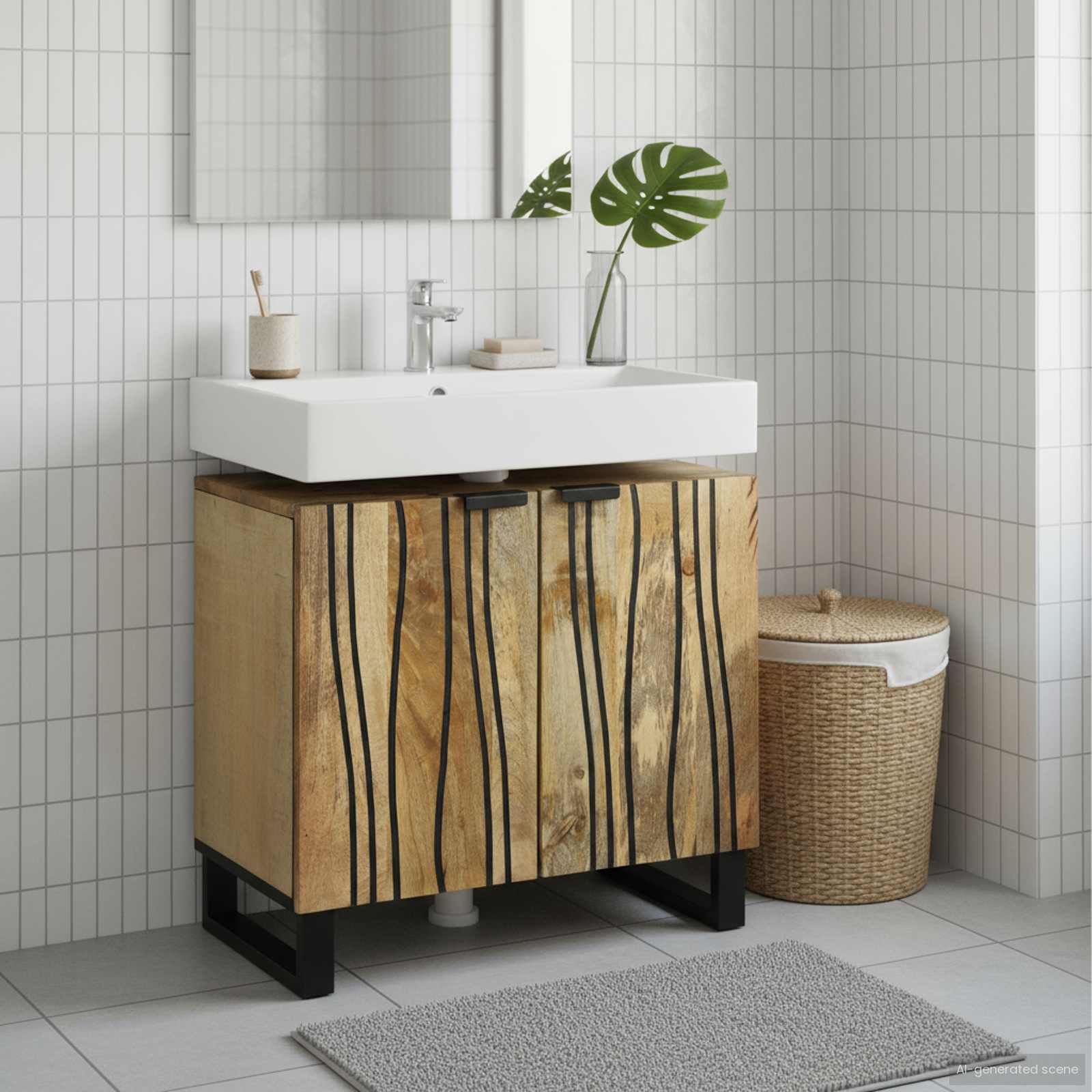 Armadio per Lavabo da Bagno-Armadietto da bagno-Mobiletto da bagno con porta Marrone 62 x 33 x 58 cm
