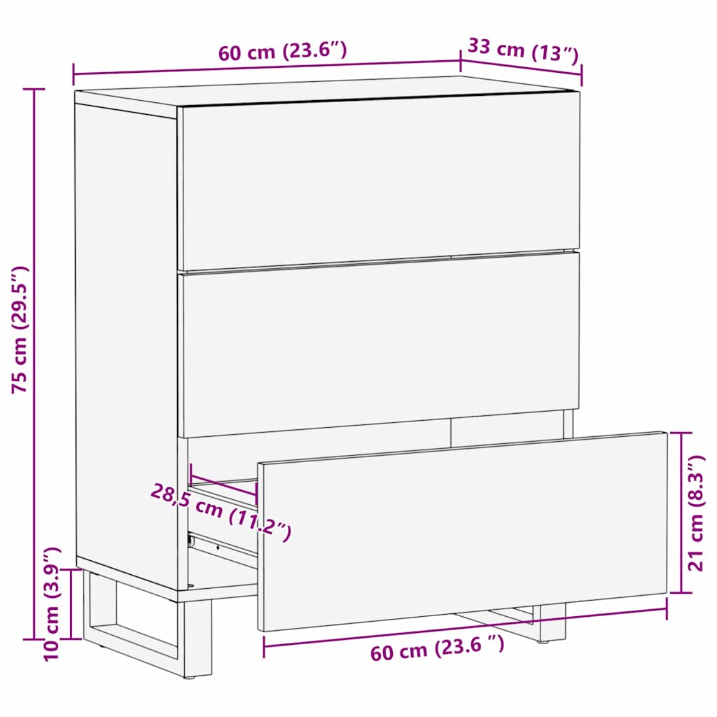 vidaXL Credenza Bianco 60 x 33.5 x 75 cm Legno massello di mango