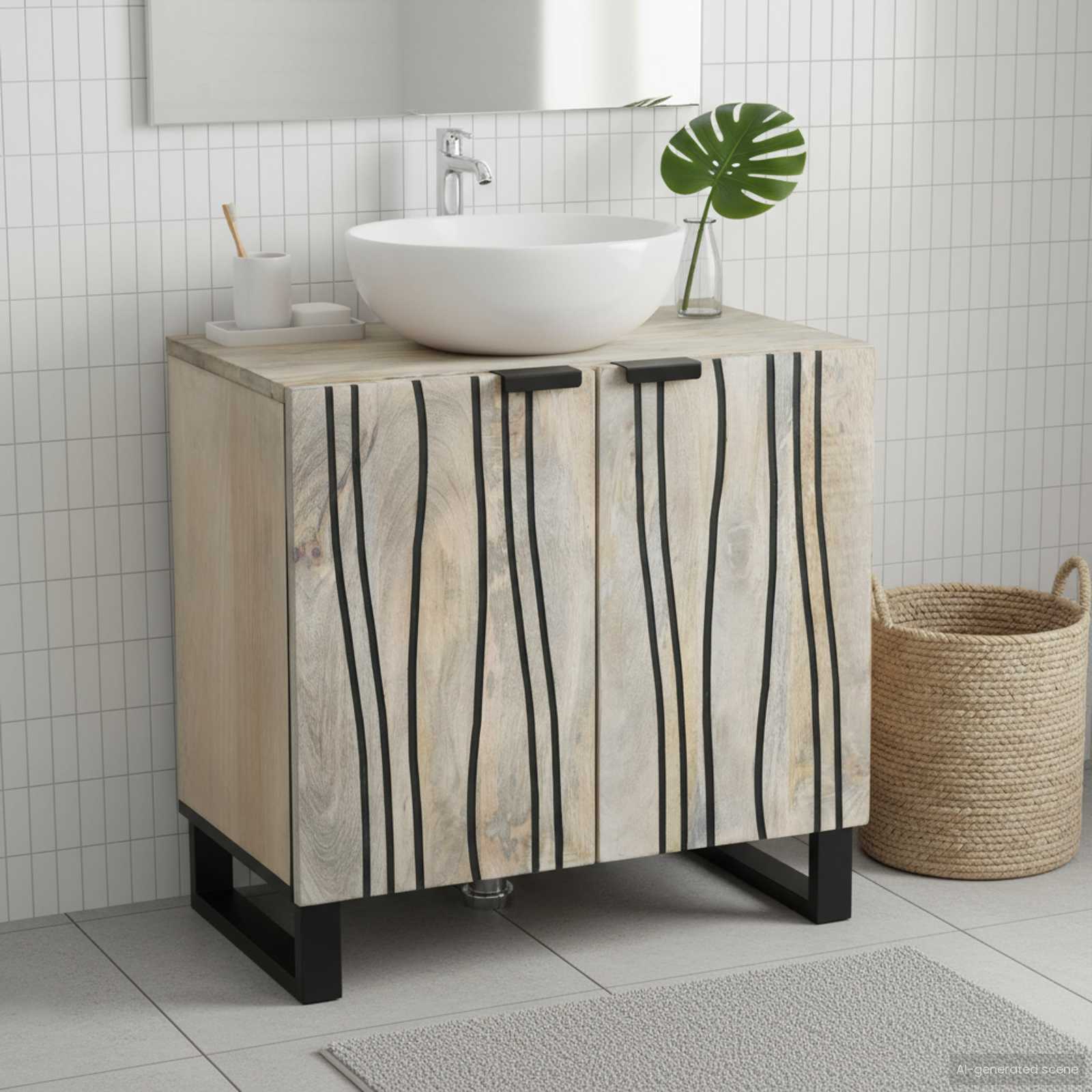 Armadio per Lavabo da Bagno-Armadietto da bagno-Mobiletto da bagno con porta Bianco 62 x 33 x 58 cm