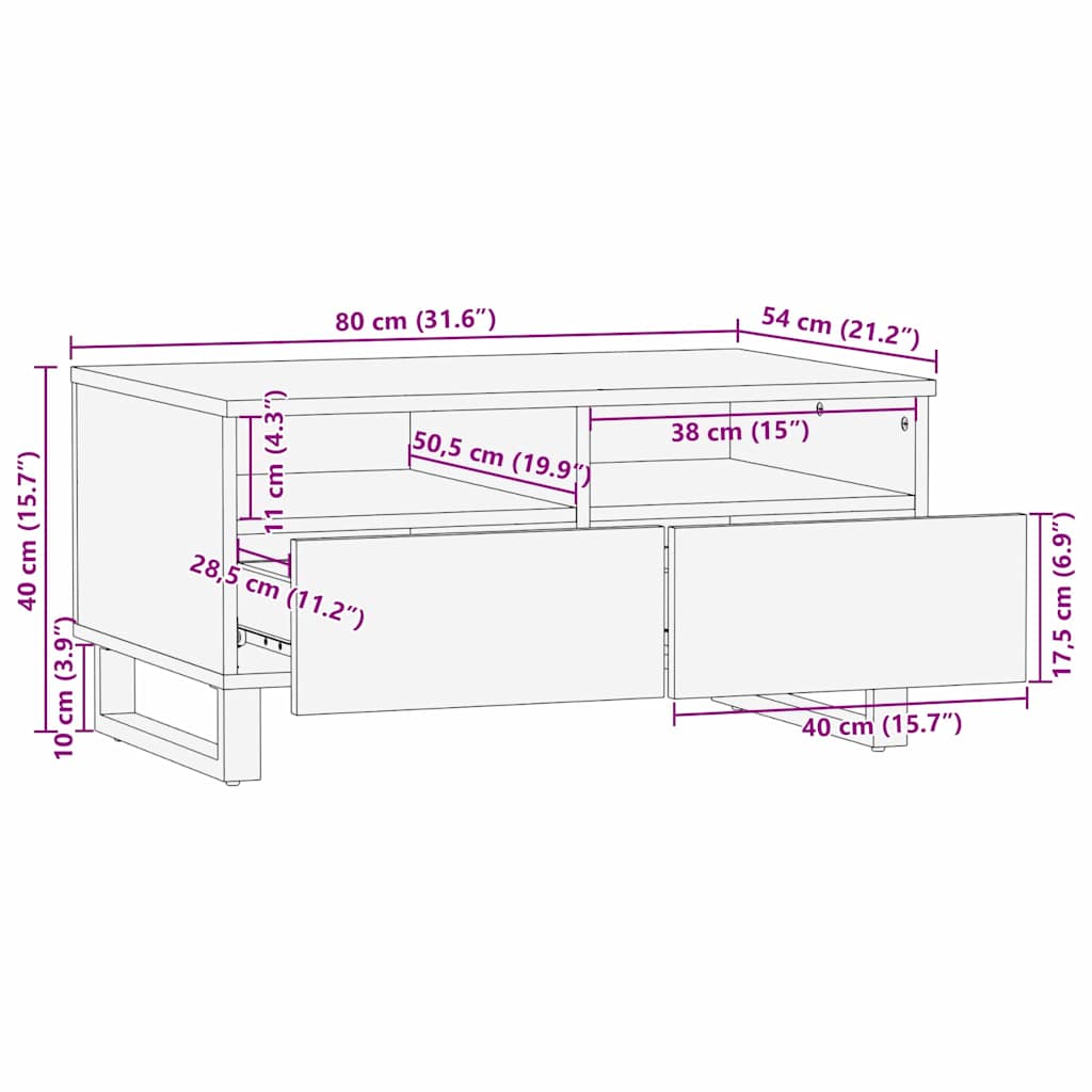 Tavolino da salotto with Drawer Marrone e Nero 80 x 54 x 40 cm 4018021