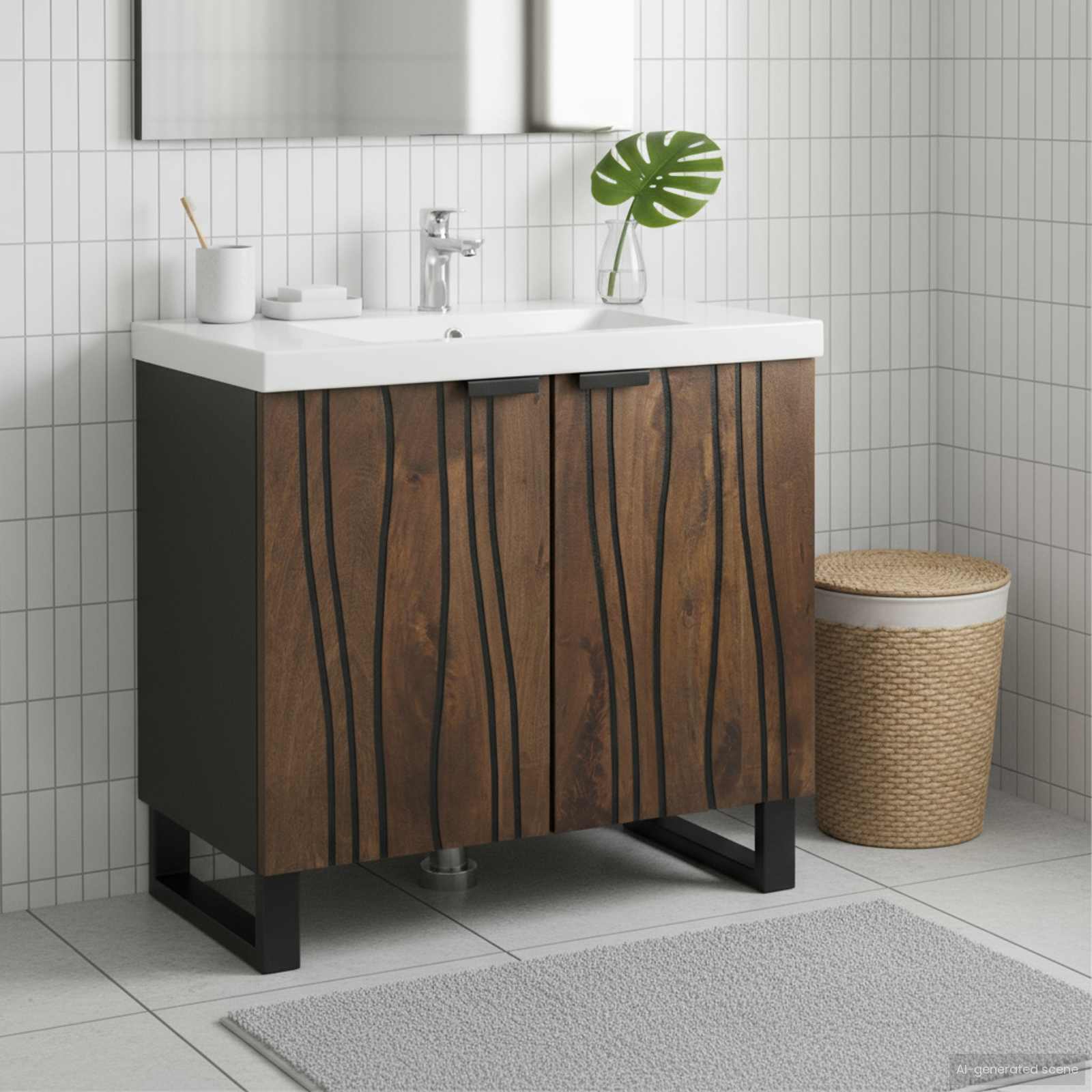 Armadio per Lavabo da Bagno-Armadietto da bagno-Mobiletto da bagno con porta Noce 62 x 33 x 58 cm