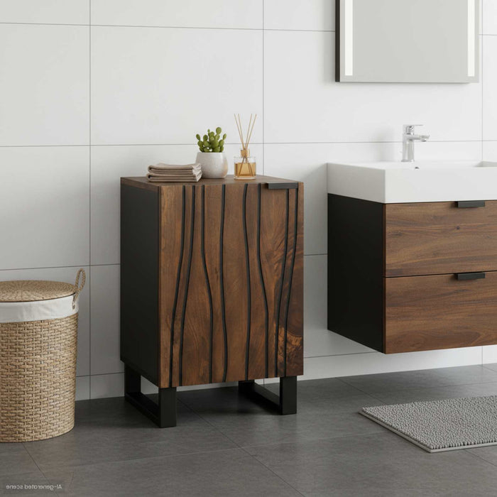 Armadio per Lavabo da Bagno-Armadietto da bagno-Mobiletto da bagno con porta Noce 38 x 33,5 x 58 cm