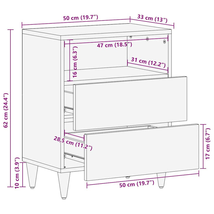 vidaXL Comodino Marrone chiaro 50 x 33 x 60 cm legno massello di mango