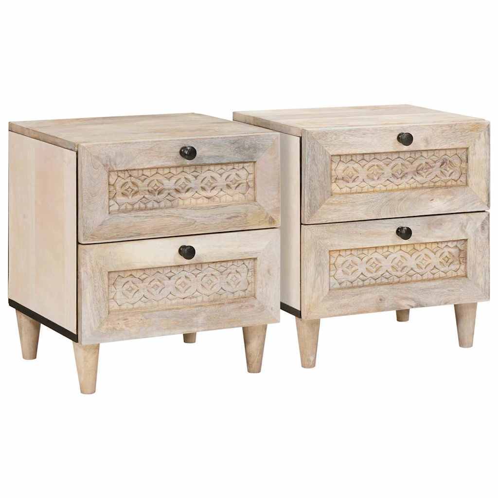 Comodino 2 pcs Beige 40 x 33 x 46 cm legno massello di mango 4018115