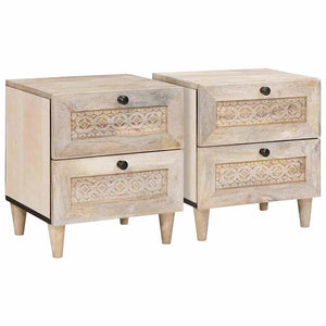Comodino 2 pcs Beige 40 x 33 x 46 cm legno massello di mango 4018115