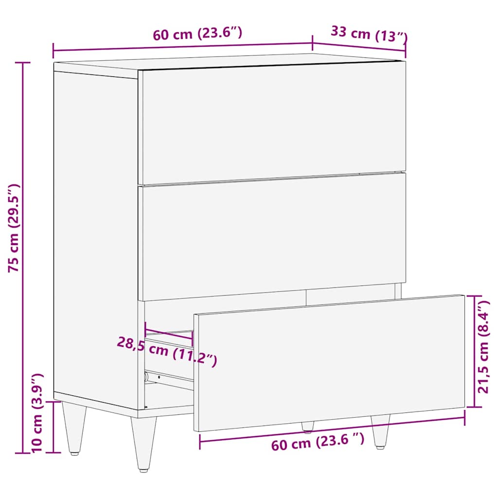 Credenza Bianco 60 x 33 x 75 cm legno massello di mango 4018119