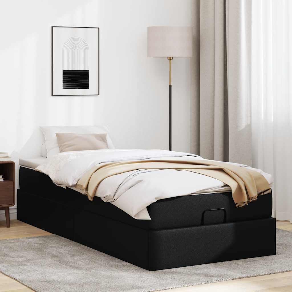 Struttura Letto Pouf con Materasso Nero 80x200 cm Similpelle