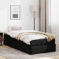 Struttura Letto Pouf con Materasso Nero 80x200 cm Similpelle