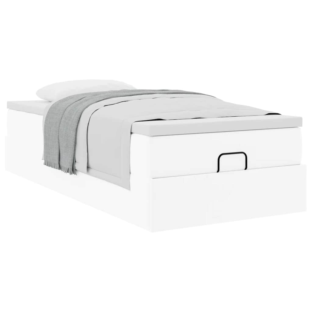 vidaXL Struttura Letto Pouf con Materasso Bianco 90x190 cm Similpelle