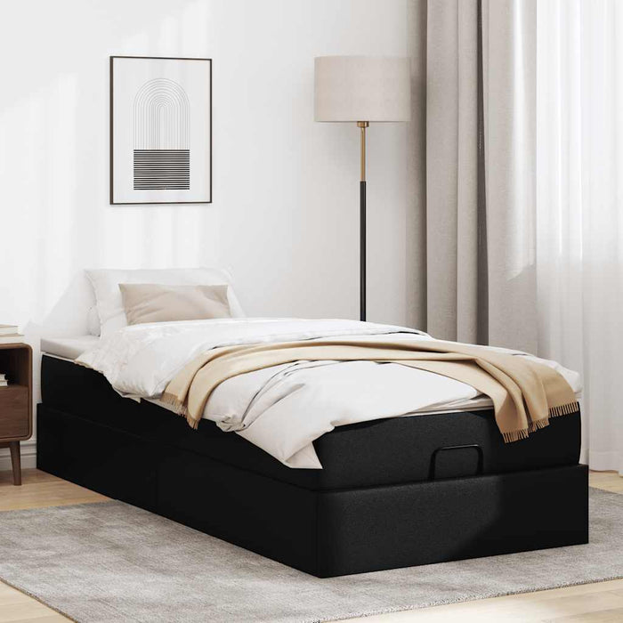 vidaXL Struttura Letto Pouf con Materasso Nero 90x200 cm Similpelle