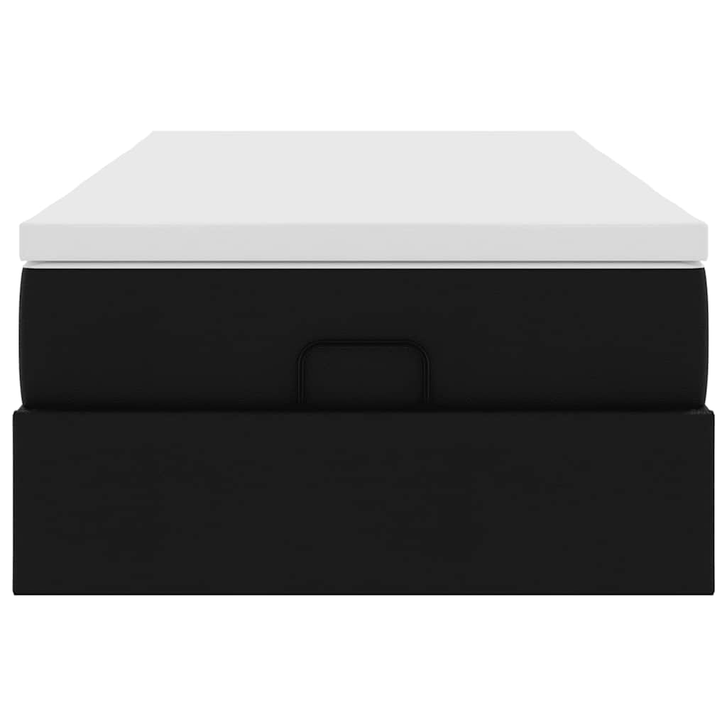 vidaXL Struttura Letto Pouf con Materasso Nero 90x200 cm Similpelle