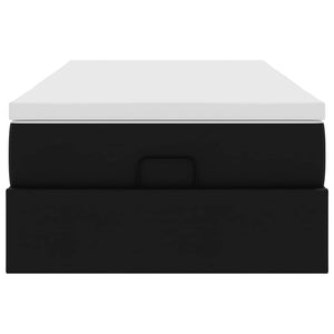 vidaXL Struttura Letto Pouf con Materasso Nero 90x200 cm Similpelle