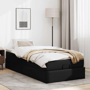 vidaXL Struttura Letto Pouf con Materasso Nero 100x200 cm Similpelle
