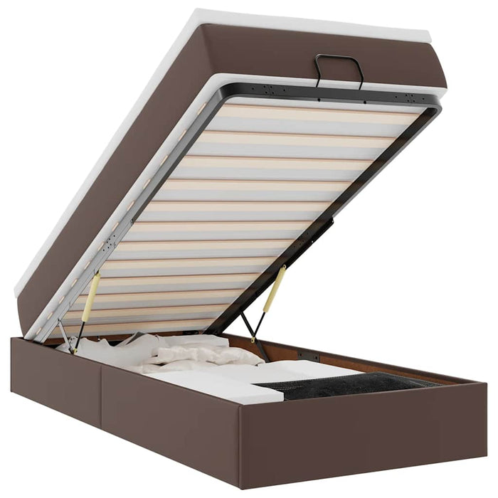 vidaXL Struttura Letto Pouf con Materasso Marrone 100x200cm Similpelle