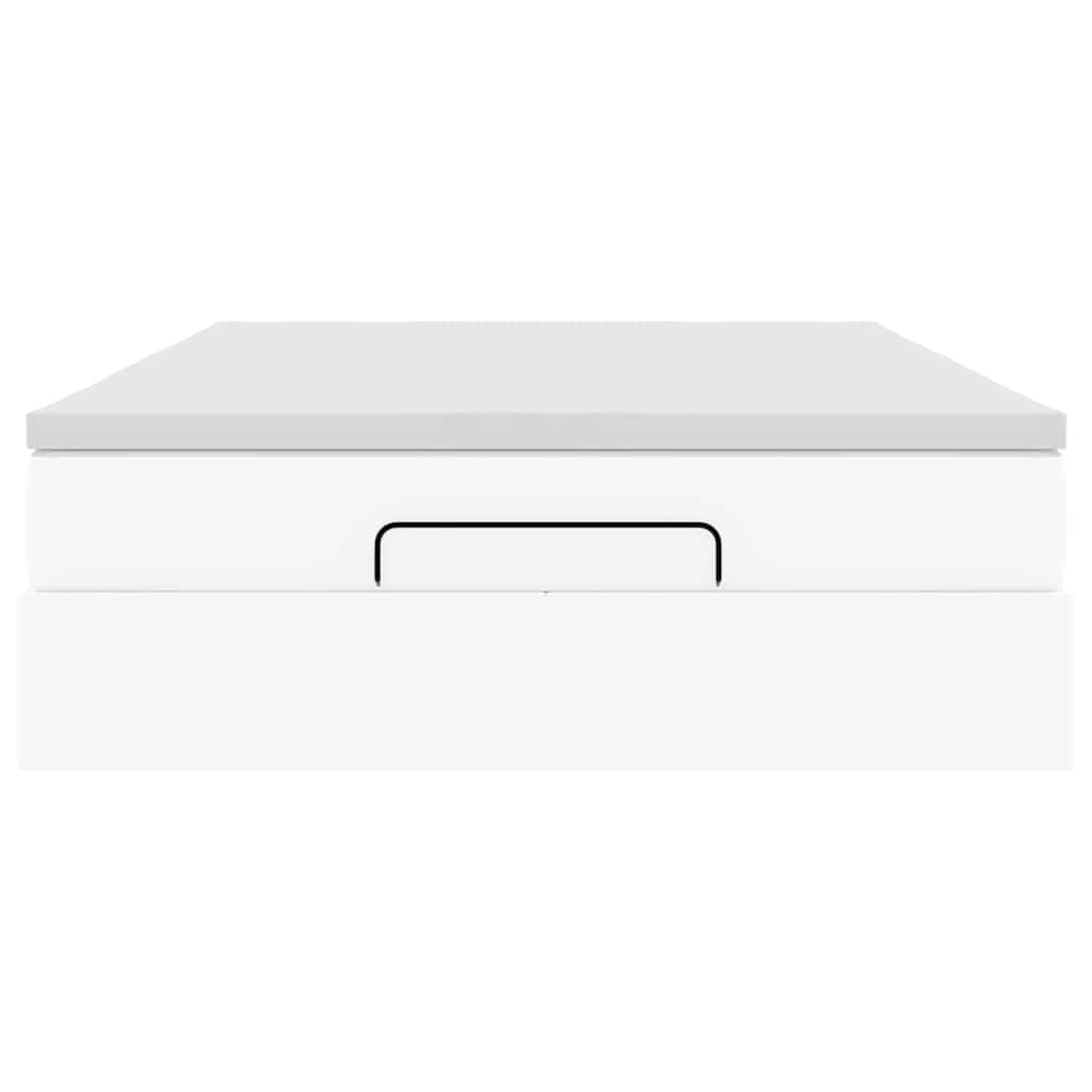 vidaXL Struttura Letto Pouf con Materasso Bianco 140x200 cm Similpelle