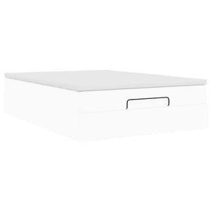vidaXL Struttura Letto Pouf con Materasso Bianco 140x200 cm Similpelle