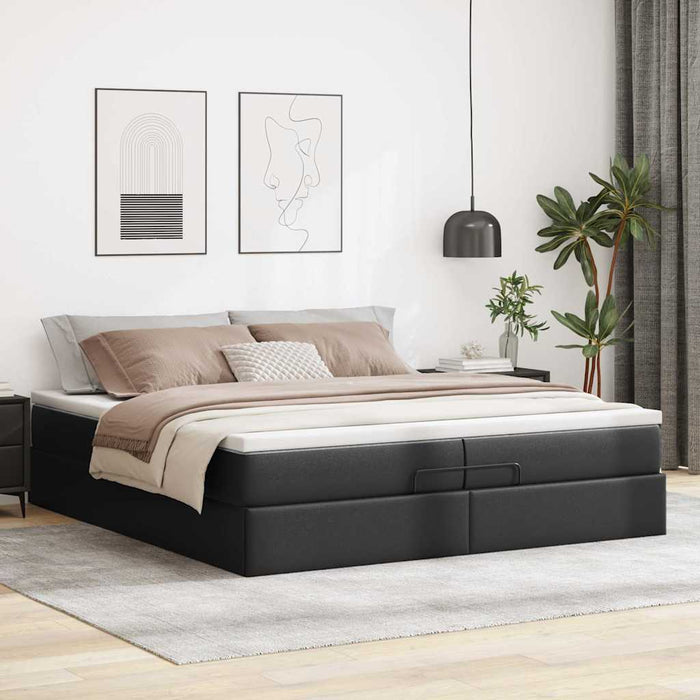 vidaXL Struttura Letto Pouf con Materassi Nero 200x200 cm Similpelle