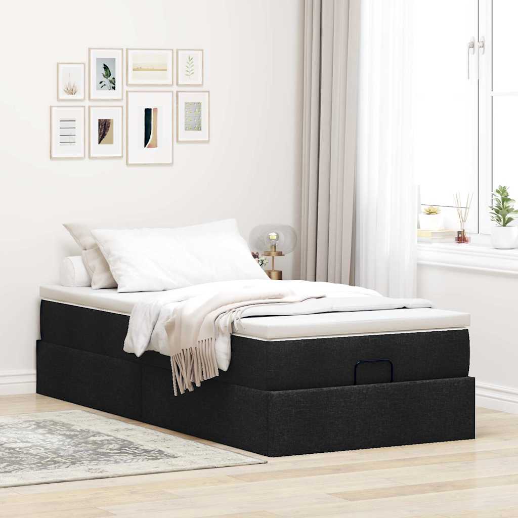 Struttura Letto Pouf con Materasso Nero 80x200 cm in Tessuto