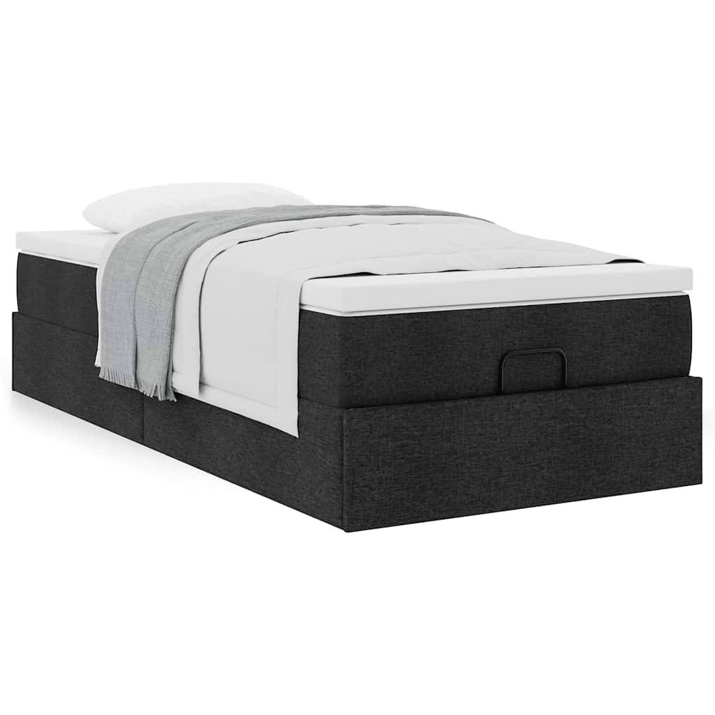 Struttura Letto Pouf con Materasso Nero 80x200 cm in Tessuto