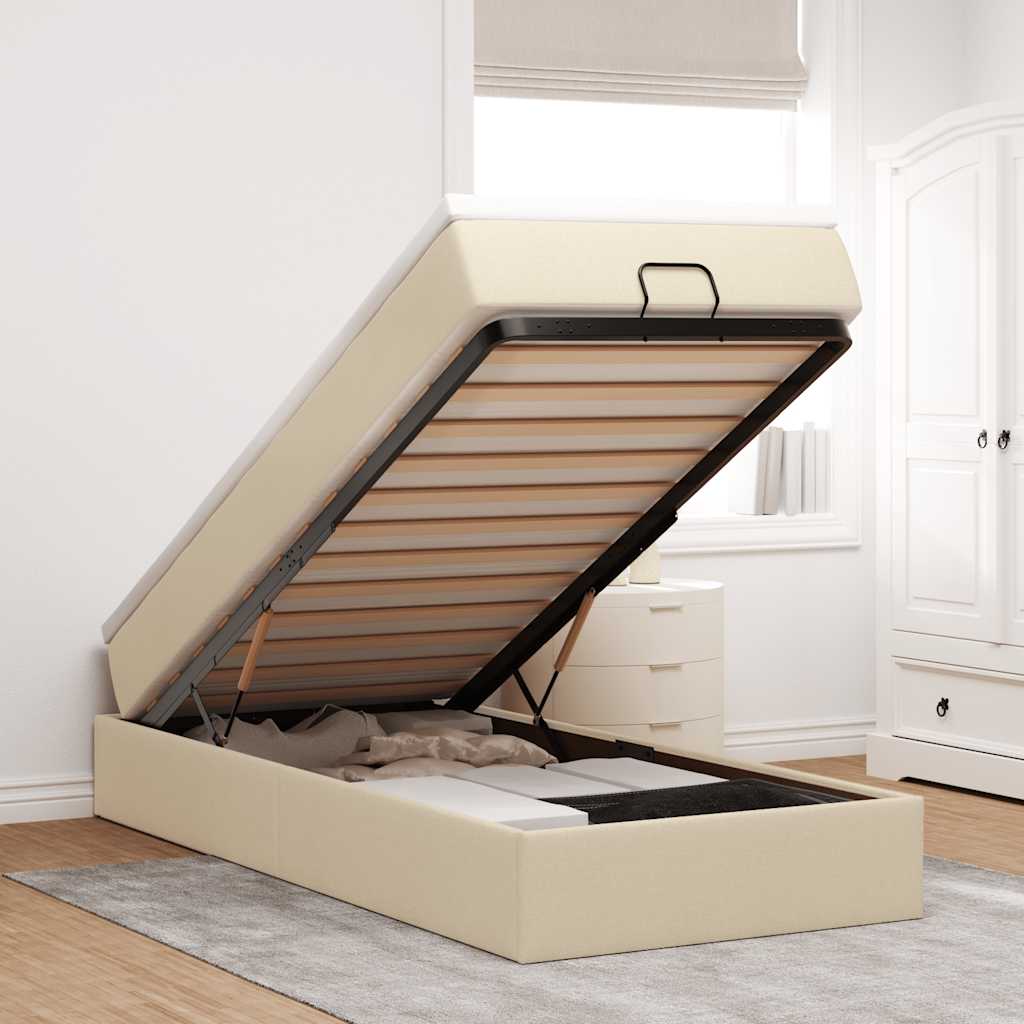 vidaXL Struttura Letto Pouf con Materasso Crema 80x200 cm in Tessuto