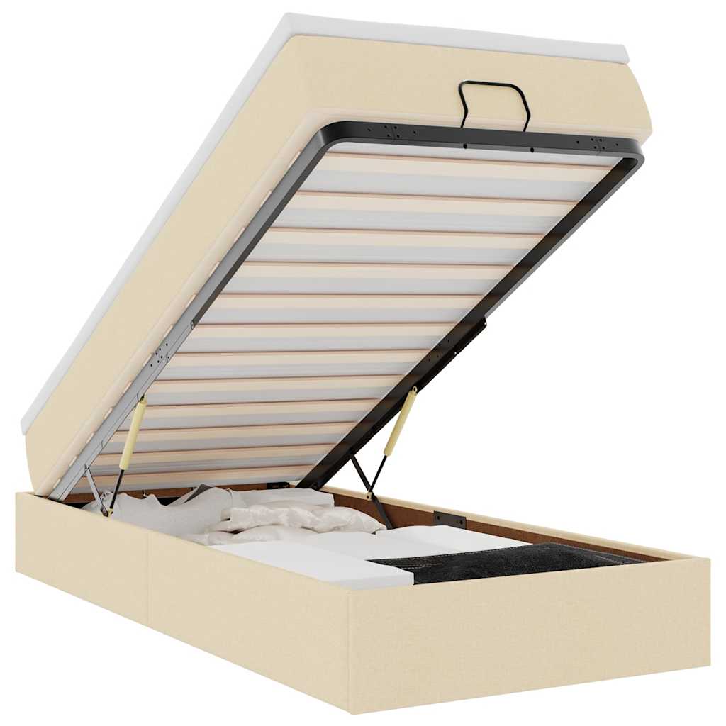 vidaXL Struttura Letto Pouf con Materasso Crema 90x190 cm in Tessuto