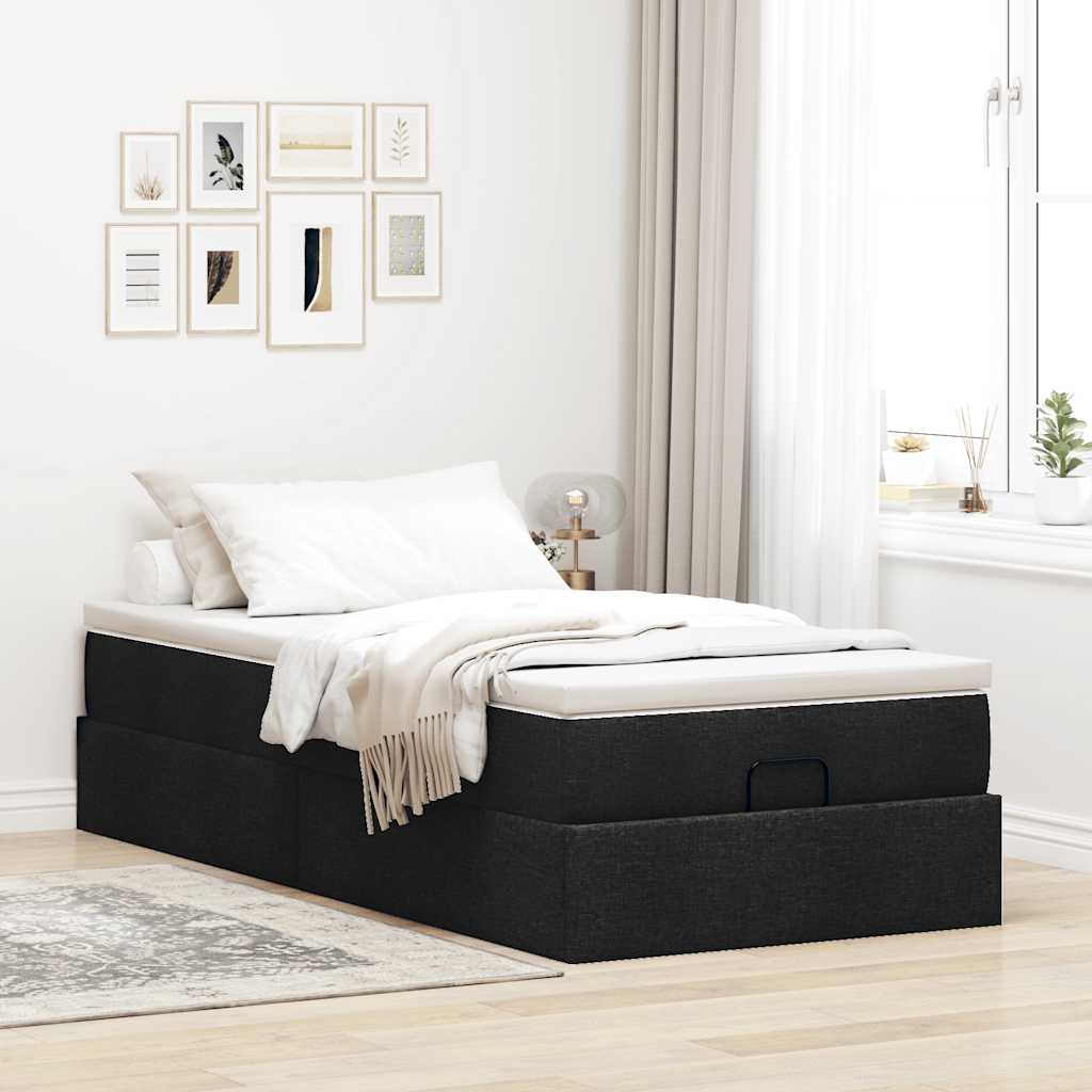 vidaXL Struttura Letto Pouf con Materasso Nero 90x200 cm in Tessuto