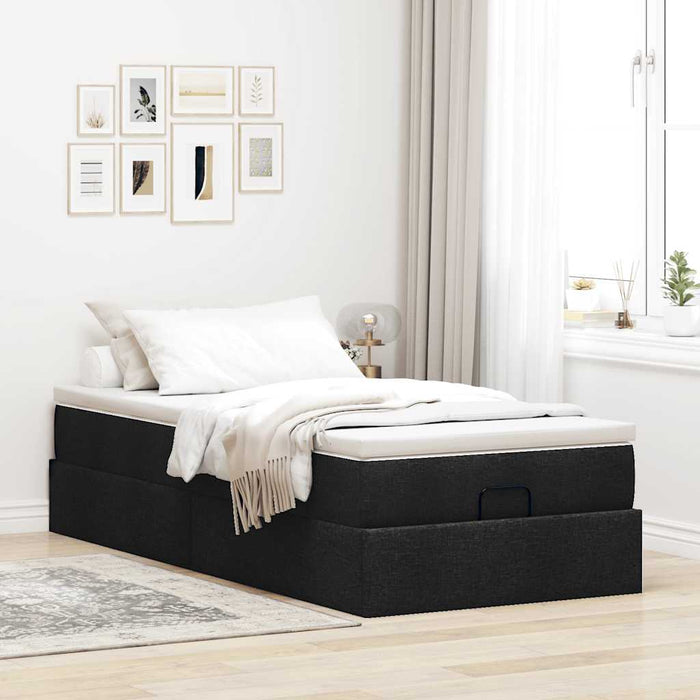 vidaXL Struttura Letto Pouf con Materasso Nero 90x200 cm in Tessuto