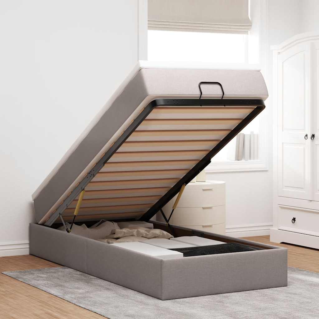 vidaXL Struttura Letto Pouf con Materasso Tortora 100x200cm in Tessuto