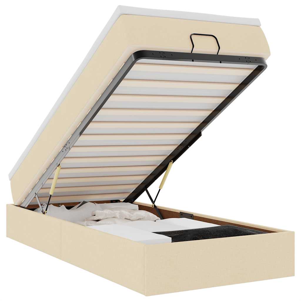 Struttura Letto Pouf con Materasso Crema 100x200 cm in Tessuto 3311090