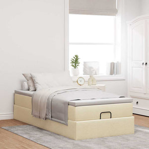 Struttura Letto Pouf con Materasso Crema 100x200 cm in Tessuto 3311090