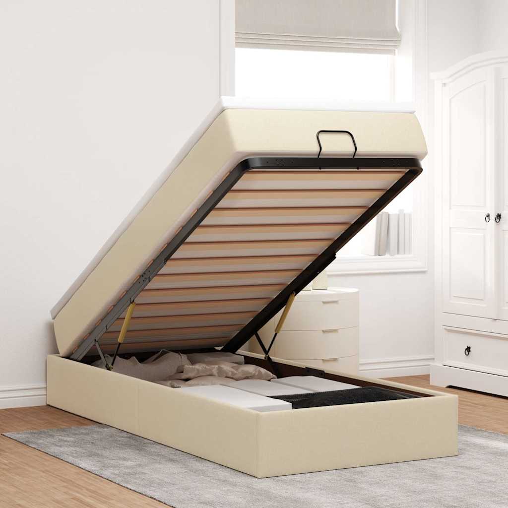 Struttura Letto Pouf con Materasso Crema 100x200 cm in Tessuto 3311090