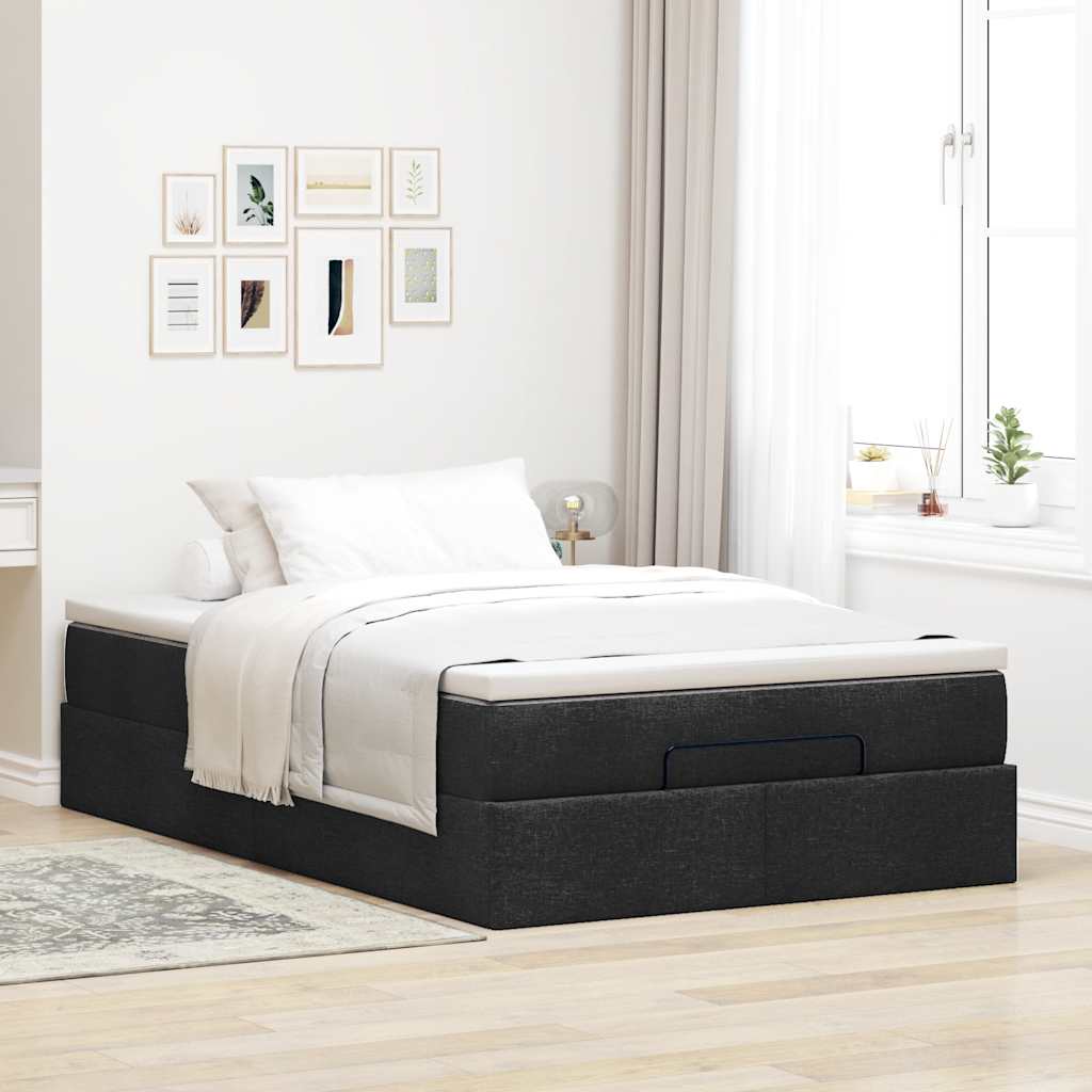 vidaXL Struttura Letto Pouf con Materasso Nero 120x190 cm in Tessuto